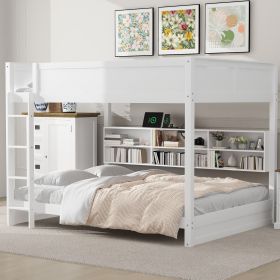 Queen over Queen Bunk Bed with Storage Cabinets and USB Ports, White (Expected Arrival Time: 10.26)