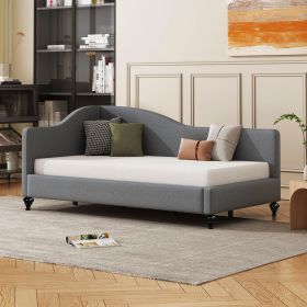 Twin Size L-Shaped Linen Daybed, with Solid Wood Legs, Gray(OLD SKU: SF000145AAE)