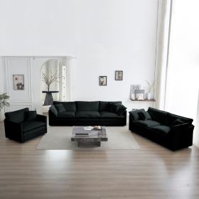 Modern Sofa Couch, 3 Piece Set Extra Deep Seat Sectional Sofa for Living Room, Oversized Sofa, 3 Seat Sofa, Loveseat and Single Sofa, Black Cheni