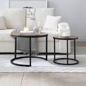 Set of 2 Coffee Table Nesting Side Round End Table Top Sturdy Metal Frame Desk Centerpiece Living Room Bedroom Apartment Modern Industrial Simple