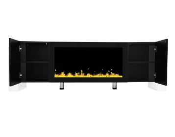 ON-TREND Modern TV Stand with 34.2" Non-heating Electric Fireplace, High Gloss Entertainment Center with 2 Cabinets, Media Console for TVs up to