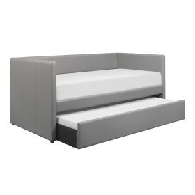Gray Faux Leather Upholstered Contemporary Daybed with Trundle Wooden Furniture 1pc