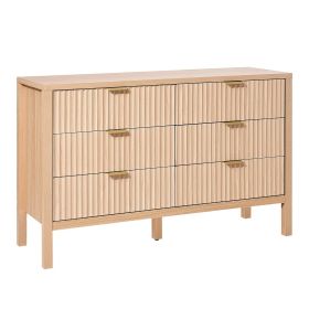 VEVOR 6 Fluted Drawer Dresser, Wooden Chest of Drawers with Sliding & Anti-tip Device, Modern Minimalist Dresser Chest