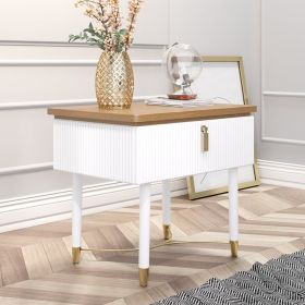 Modern White Nightstand Contemporary Wood Nightstand Bedside Table with Drawer in Gold