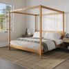 Modern Minimalist Boho King Canopy Bedframe â€“ Natural Pine