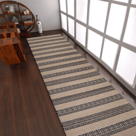 Rugsotic Carpets Hand Woven Flat Weave Kilim Wool Runner Area Rug Contemporary (Color: Cream Charcoal3, size: 2'6''x12')