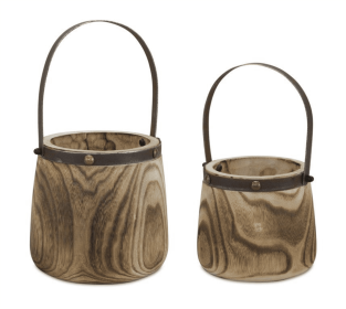 Pail (Set of 2) 7.5"D x 11.75"H, 9"D x 14"H Wood/Steel (Color: Natural)