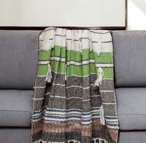 52" X 67" Beige and Black Woven Wool Throw Blanket (Option: S000221B001076P014063V000)