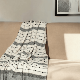 52" X 67" Beige and Black Woven Wool Throw Blanket (Option: S000221B001076P022933V000)