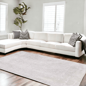 9' X 13' White Abstract Non Skid Area Rug (Option: S000221B001076P063344V001)