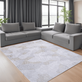 9' X 13' White Abstract Non Skid Area Rug (Option: S000221B001076P063353V001)