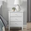 conifferism White Bed Side Table with 3 Drawers 19" W, Bedroom Nightstand 24" H,Vintage Modern Night Stand,Living Room Fluted End Bedside Tables