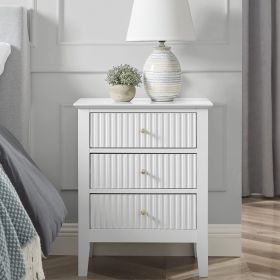 conifferism White Bed Side Table with 3 Drawers 19" W, Bedroom Nightstand 24" H,Vintage Modern Night Stand,Living Room Fluted End Bedside Tables (Color: White)