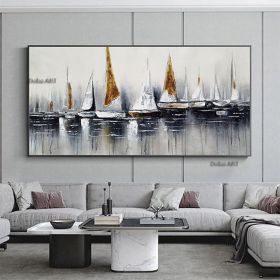 Handmade Hand Painted Wall Art On Canvas Abstract Horizontal Abstract Ocean Sailboat Landscape Modern Home decorative painting (size: 60x120cm)