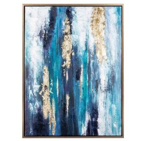 Handmade Gold Foil Abstract Oil Painting  Wall Art Modern Minimalist Blue Color Canvas Home Decorative For Living Room No Frame (size: 100X150cm)