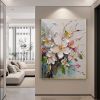 Hand Painted Oil Painting Abstract Original Flower Oil Painting On Canvas Large Wall Art Original White Floral Custom Painting Living Room Wall Decor