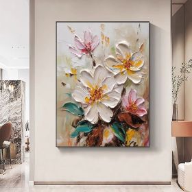 Hand Painted Oil Painting Abstract Blooming Flower Oil Painting Large Wall Art Original Knife Textured Wall Art Boho Art Modern Living Room Decor (style: 01, size: 90x120cm)
