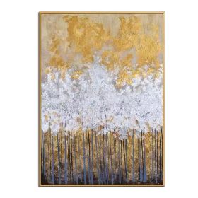 Knife drawn textured art on canvas handmade gold and silver landscape wall art picture poster for living room Entrance no framed (size: 75x150cm)