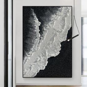 Modern Abstract handpainted large size wholesale prodcut ocean seaside thick grey and black Oil painting Simple Design Wall Art (size: 100X150cm)