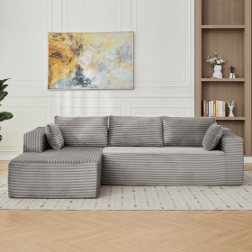 Compression Sectional Couch with Comfy Chaise, Boneless L Shape Sofa with Deep Seat (Color: GREY)