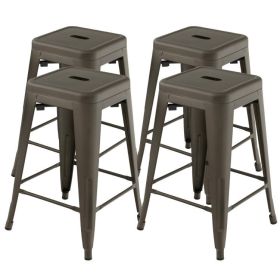 24 Inch Set of 4 Tolix Style Counter Height Barstool Stackable Chair (Color: GREEN)