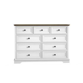 9 Drawer Dresser with Wooden Top, Tall Fabric Dresser & Chest of Drawers for Bedroom Closet Living Room (Color: White)