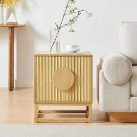 WOODEEM Modern Black Night Stand 24" Wide with Solid Wood Doors, Bedroom Nightstand 24" Tall Bedside Tables (Color: Natural)