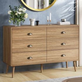 6 Drawer Dresser For Bedroom, Wood Storage Cabinet With Metal Handles, Farmhouse Closet Of Drawers for Living Room (Color: Oak)