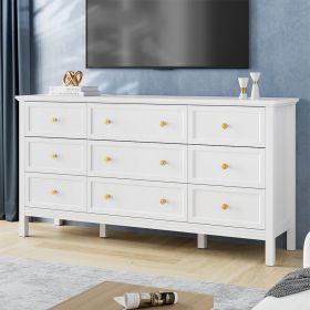 9 Drawer Dresser For Bedroom, Wood Storage Cabinet With Metal Handles, Modern Closet Of Drawers for Living Room (Color: White)