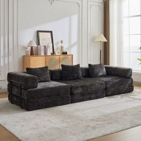 Compression Sofa,Convertible Floor Sofa Bed with Fixed-Shape Frame, Boneless Modular Sectional Sofa,No Assembly Required,Chenille fabric (Color: Black)