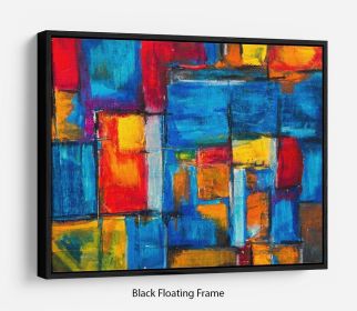 Blue and Red Square Abstract Painting Floating Frame Canvas (Color: Dark Walnut, size: 24" x 16" / 60cm x 40cm (approx))
