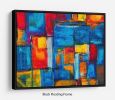 Blue and Red Square Abstract Painting Floating Frame Canvas
