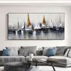 Handmade Hand Painted Wall Art On Canvas Abstract Horizontal Abstract Ocean Sailboat Landscape Modern Home decorative painting