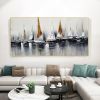 Handmade Hand Painted Wall Art On Canvas Abstract Horizontal Abstract Ocean Sailboat Landscape Modern Home decorative painting