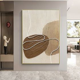 Handmade Oil Painting White and Beige Minimalist Wall Art Oversize Minimalist Painting on Canvas Neutral Textured Painting Brown Wall Decorative Paint (style: 01, size: 90x120cm)