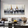 Handmade Hand Painted Wall Art On Canvas Abstract Horizontal Abstract Ocean Sailboat Landscape Modern Home decorative painting